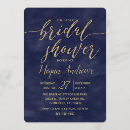 Einladung zur Navy Watercolor Gold Foil Bridal Dus