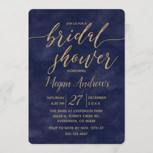 Einladung zur Navy Watercolor Gold Foil Bridal Dus