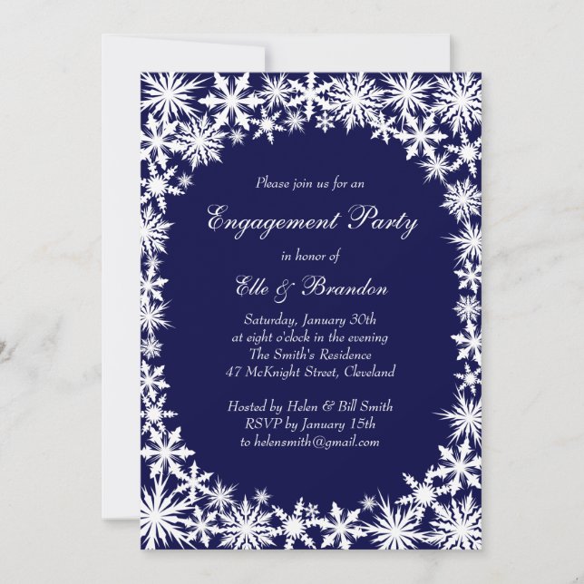 Einladung zur Navy Winter Lace Engagement Party (Vorderseite)
