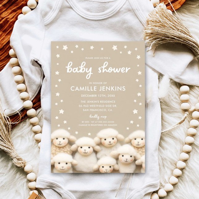 Einladung zur neutralen Babydusche des Schafgeschl (Little Lamb Gender Neutral Baby Shower Invitation)