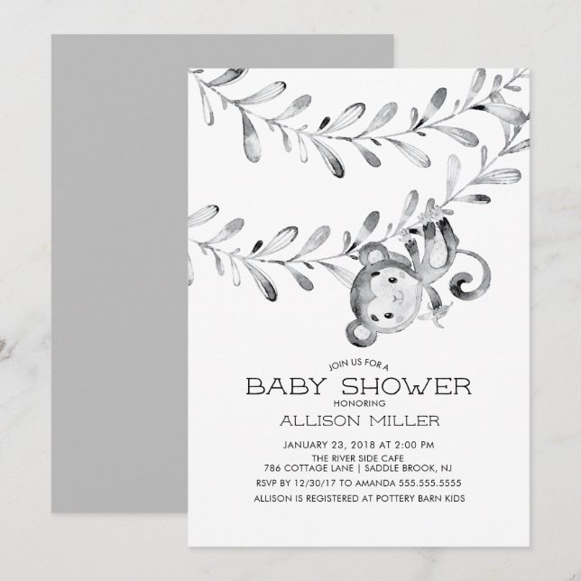 Einladung zur neutralen Babydusche des wilden Affe (Vorne/Hinten)