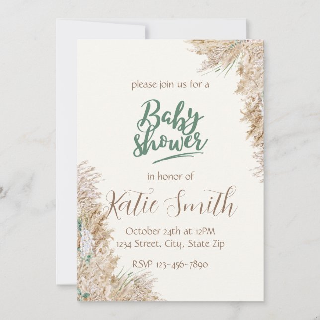 Einladung zur neutralen Tone Boho Babydusche (Vorderseite)