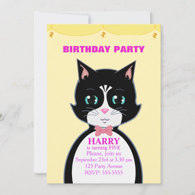 Einladung zur niedlichen Katze zum Geburtstag (Vorderseite)