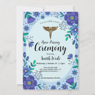 Einladung zur Nurse Pinning Zeremonie Blaue Blumen
