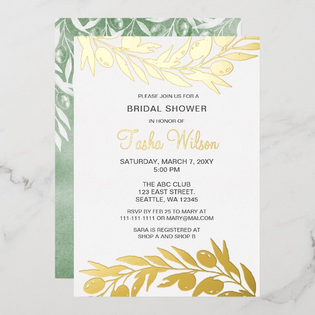 Einladung zur Olive Branch Botanical Bridal Dusche (Vorderseite/Rückseite)
