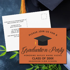Einladung zur Orange Graduation Party Postkarte