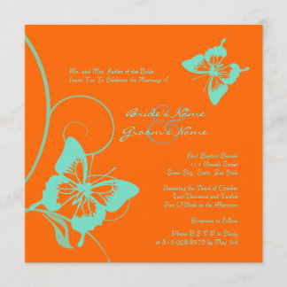 Einladung zur Orangen und Aquamarinen Butterfly-Ho