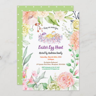 Einladung zur Ostereijagd.Blume in Wasserfarbe