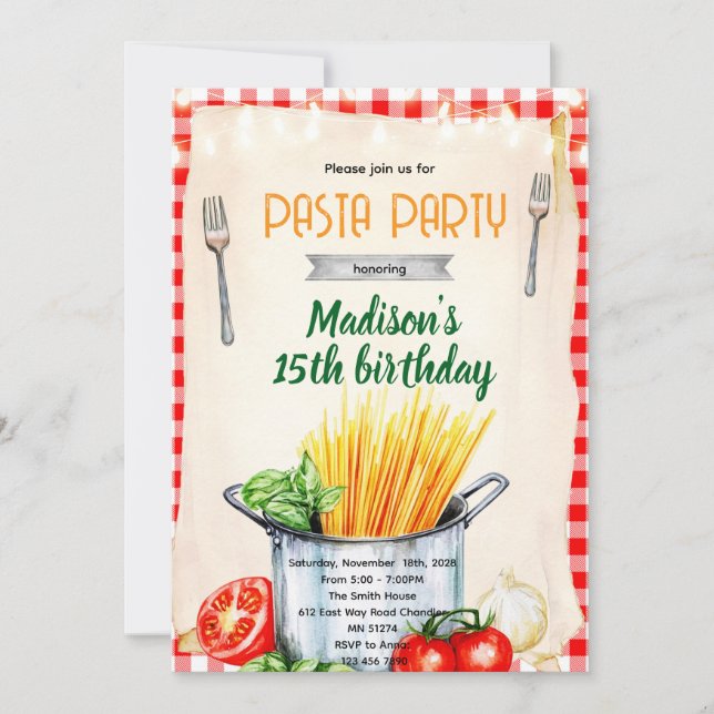 Einladung zur Pasta-Klassenparty (Vorderseite)