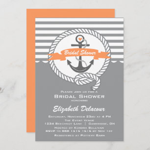 Einladung zur Peach and Gray Nautical Bridal Dusch