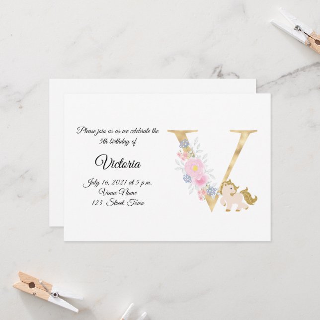 Einladung zur personalisierten Pony Girl Monogram- (Vorderseite/Rückseite Beispiel)