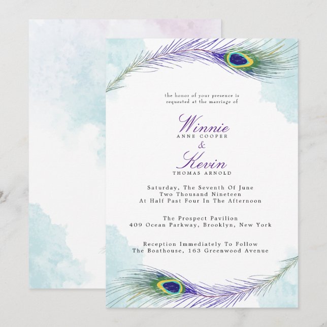 Einladung zur Pfauenhochzeit (Vorne/Hinten)