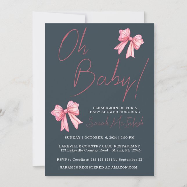 Einladung zur Pink Bow Baby Dusche (Vorderseite)