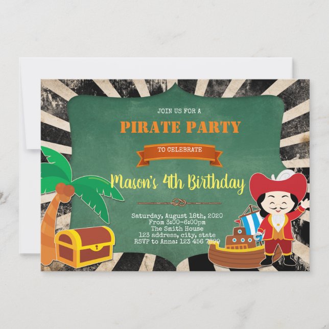 Einladung zur Pirate Birthday Party (Vorderseite)