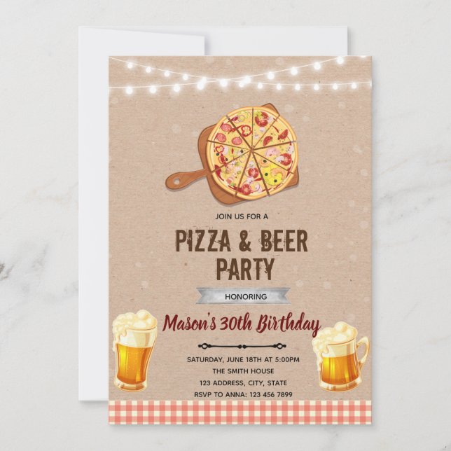 Einladung zur Pizza- und Bierparty (Vorderseite)