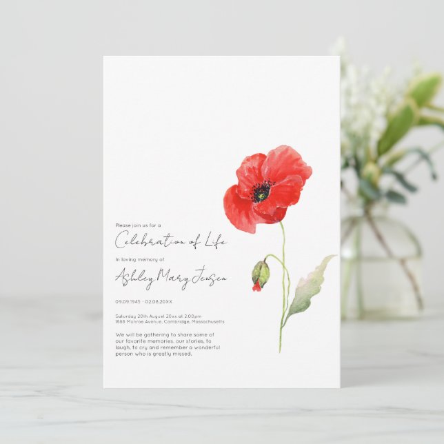 Einladung zur Poppy-Feier des Lebens (Stehend Vorderseite)