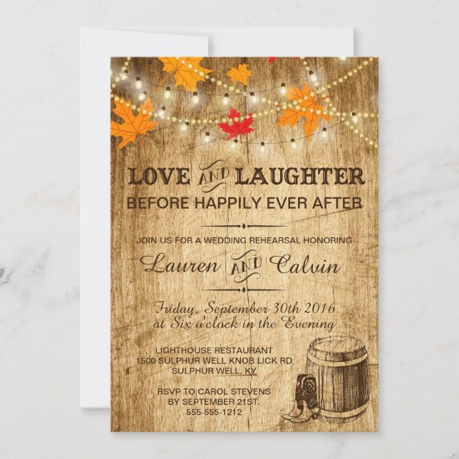 Einladung zur Probe für eine Hochzeit im Herbst (Vorderseite)