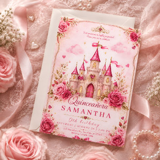 Einladung zur Quinceañera im Schloss der rosa Prin
