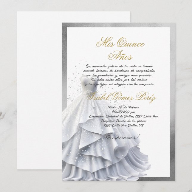 Einladung zur Quinceanera in spanischer Farbtafel (Vorne/Hinten)