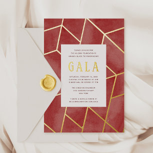 Einladung zur Red Geometric Gala Gold Foil