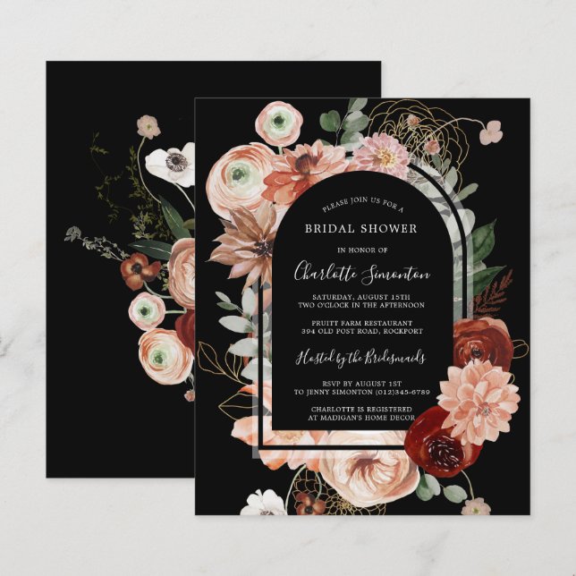 Einladung zur Red Pink Black Bridal Dusche (Vorne/Hinten)