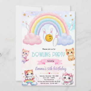 Einladung zur Regenbogen-Kegelparty mit Katze