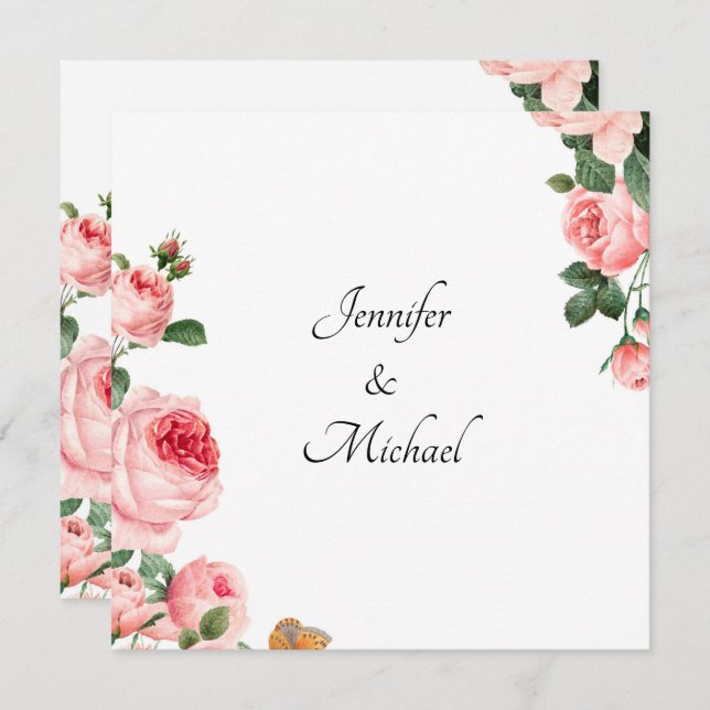 Einladung zur rosa Rosenoptik (Vorne/Hinten)