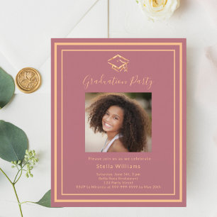 Einladung zur Rose Gold Foto Graduation Party