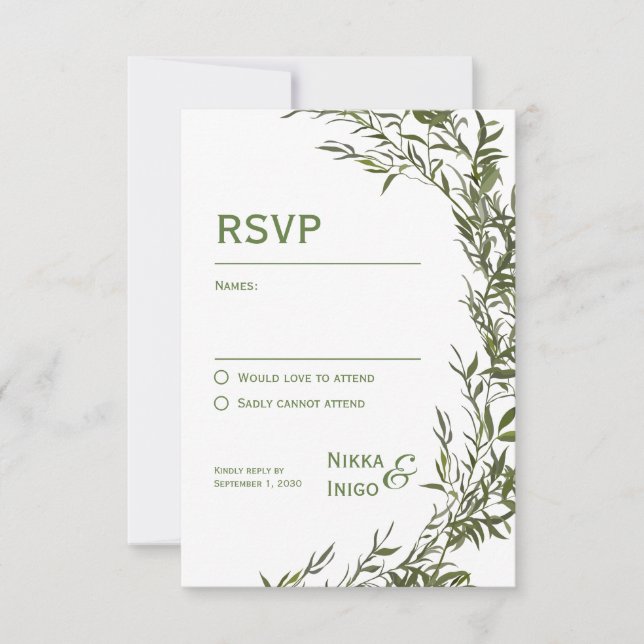 Einladung zur RSVP Card Watercolor Greenery (Vorderseite)