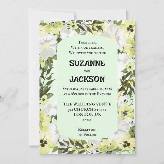 Einladung zur rustikalen neutralen Blütenhochzeit (Vorderseite)