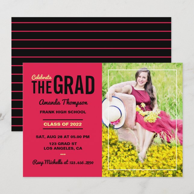 Einladung zur Scarlet and Black Graduation Party (Vorne/Hinten)