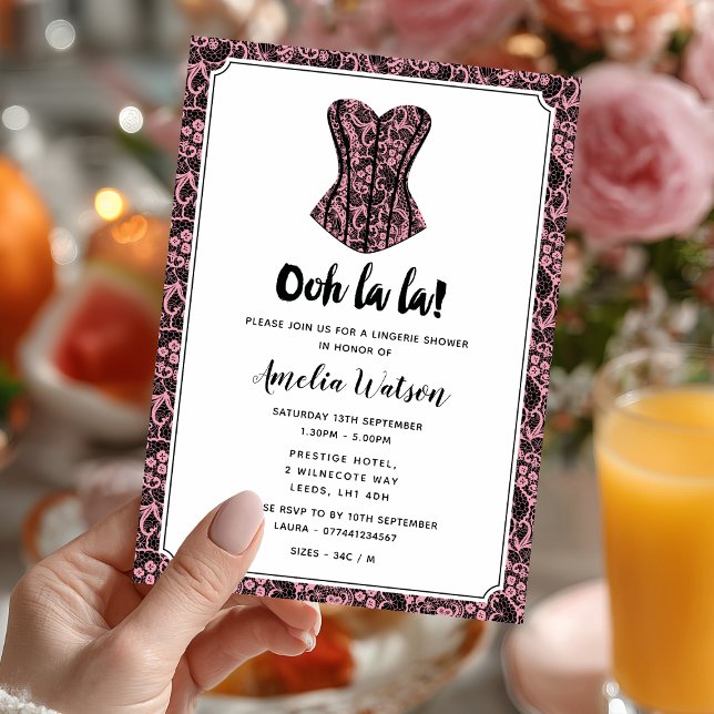 Einladung zur Schwarz-Rosa-Schnürsenkel-Dusche (Spice up the celebration 🔥 Send your invites with this sassy lingerie shower invitation.)