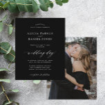 Einladung zur Schwarz-Weiß-Foto-Hochzeit<br><div class="desc">Elegante, einfache, düstere preisgünstige Hochzeitseinladung für Fotos mit einem stilvollen schicken, trendigen Kalligrafieschrift. Einfach mit Ihren Daten und Fotos personalisieren! Die Einladung eignet sich für formelle, moderne Hochzeiten. Bitte beachten Sie, dass die Hintergrundfarbe an Ihre Hochzeitfarbe angepasst werden kann. Wenn Sie es bequem machen, können Sie es ändern, nachdem Sie...</div>