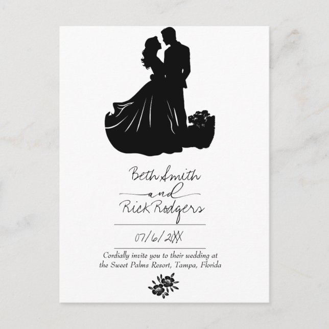 Einladung zur Schwarz-Weiß-Hochzeit Postkarte (Vorderseite)