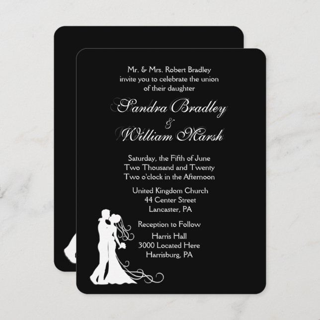 Einladung zur Schwarz-weißen Hochzeit (Vorne/Hinten)