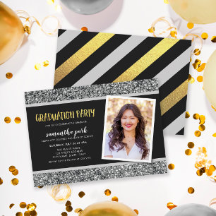 Einladung zur Silver Glitzer Foto Graduation Party