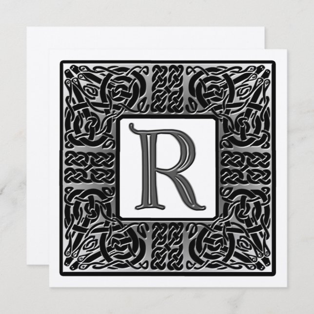 Einladung zur Silver Metallic R Monogramm (Vorne/Hinten)