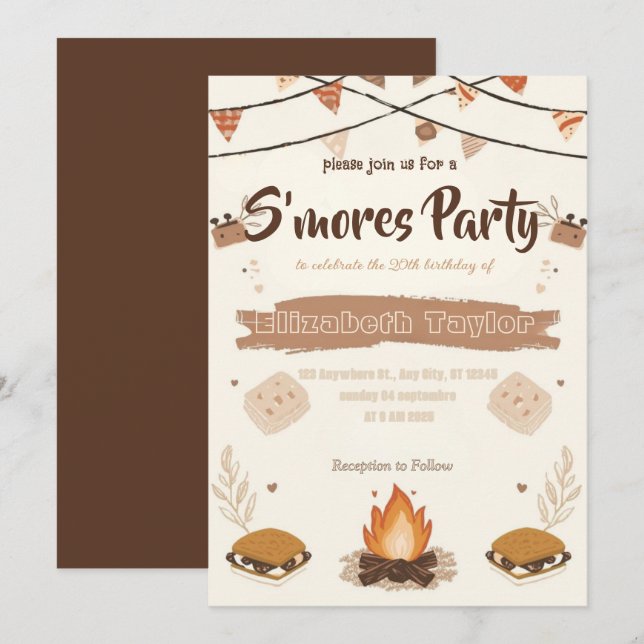 Einladung zur S'mores-Geburtstagsfeier – Gemütlich (Vorne/Hinten)