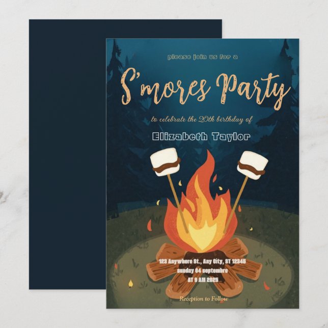 Einladung zur S'mores-Geburtstagsfeier – Gemütlich (Vorne/Hinten)