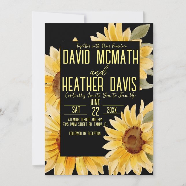 Einladung zur Sonnenblumenhochzeit (Vorderseite)