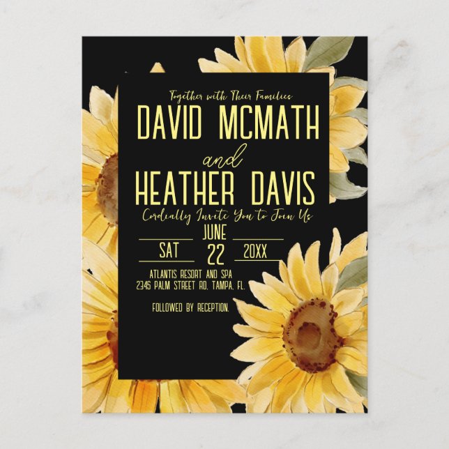 Einladung zur Sonnenblumenhochzeit Postkarte (Vorderseite)