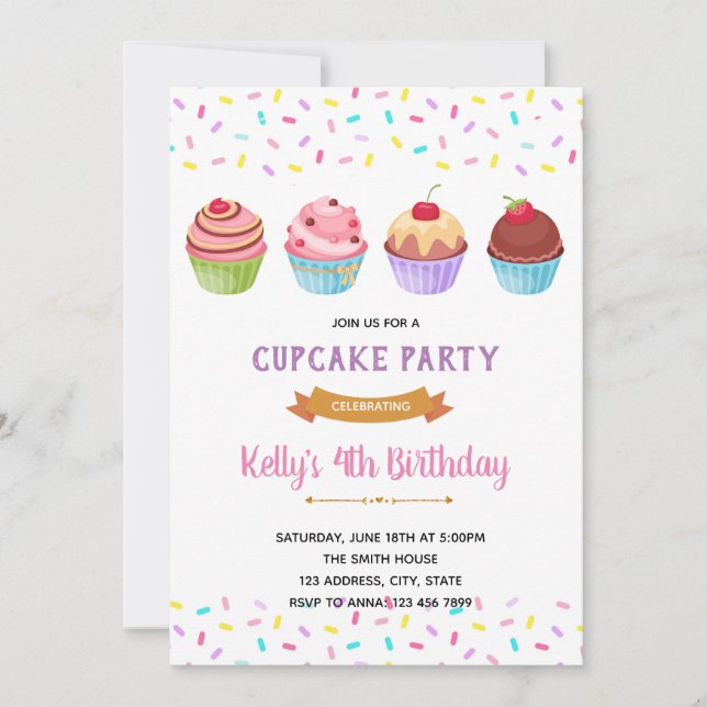 Einladung zur Streusel-Cupcakes-Party (Vorderseite)