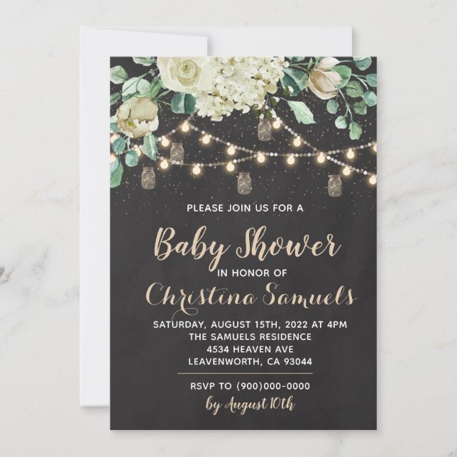 Einladung zur String Light Baby Dusche (Vorderseite)