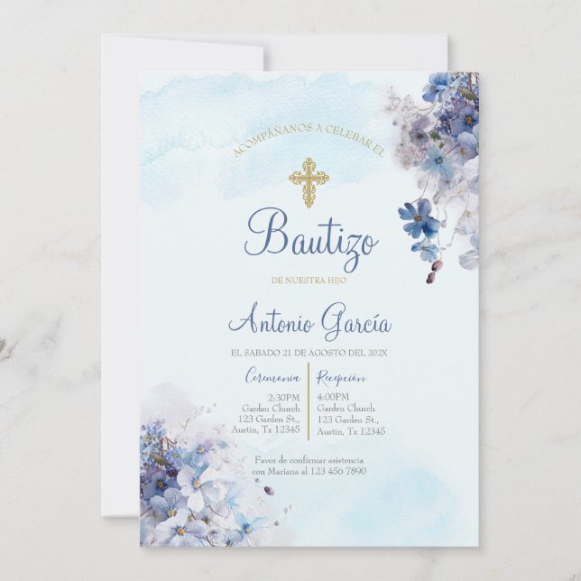 Einladung zur Taufe des hellblauen Jungen (Vorderseite)