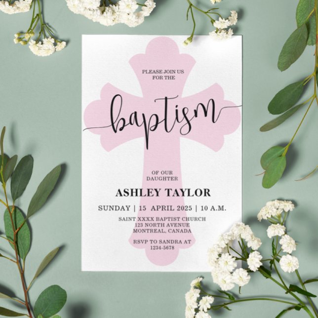 Einladung zur Taufe des hellrosa Kreuzes (Von Creator hochgeladen)