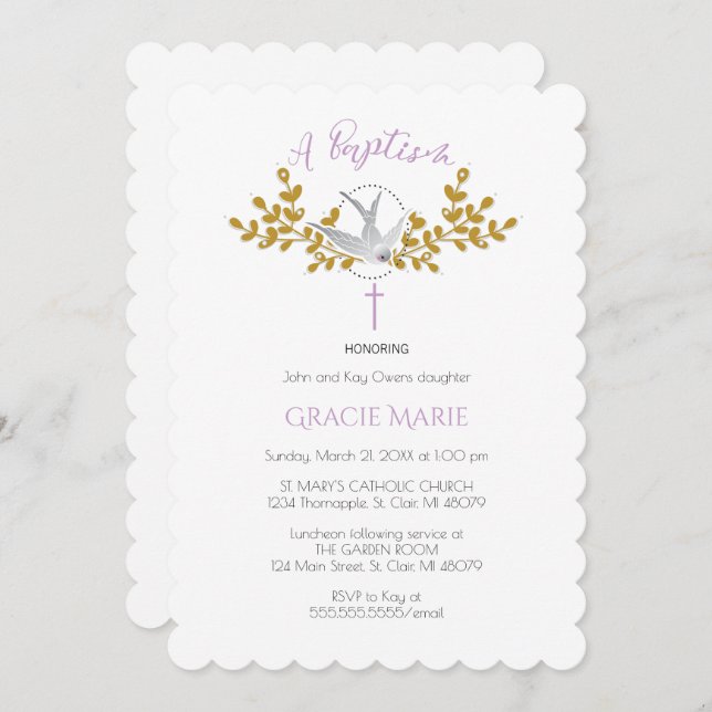 Einladung zur Taufen von Tauben und Kreuztaufen {G (Vorne/Hinten)