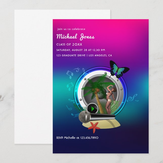 Einladung zur Tropical Music Fest Graduation Party (Vorne/Hinten)