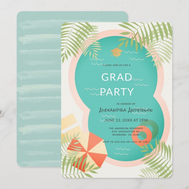 Einladung zur Tropical Pool Graduation Party (Vorne/Hinten)