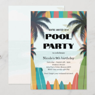 Einladung zur tropischen Poolparty zum 9. Geburtst