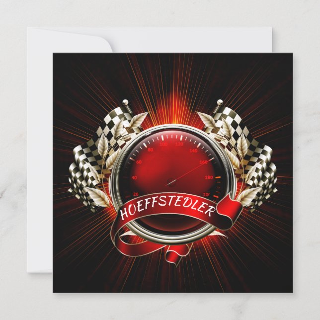 Einladung zur Veranstaltung von Rennwagen (Vorderseite)